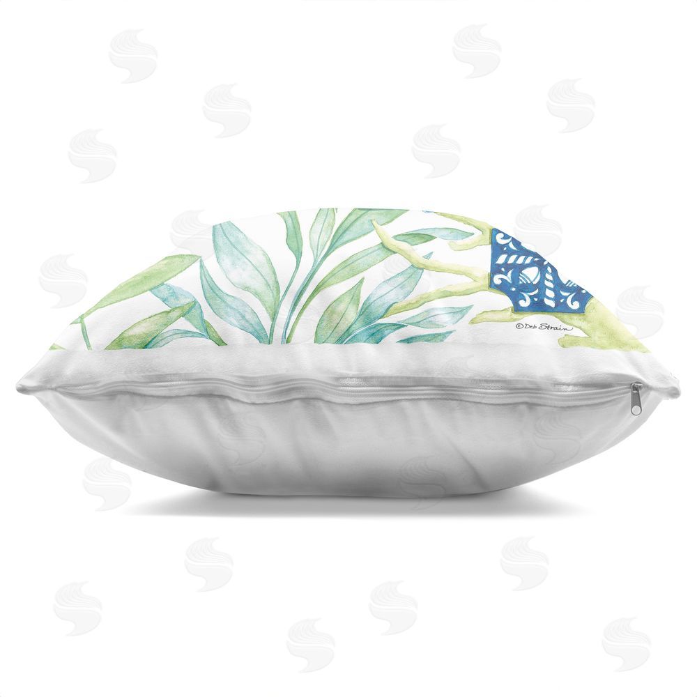 Deb Strain Renew Turtle & Sea Grass Indoor Plush Polyester Square Throw Pillow Zipper Detail