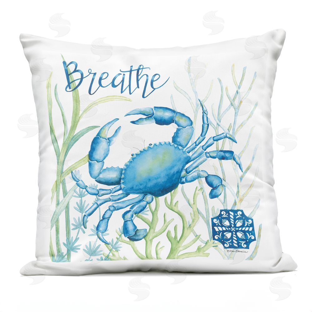 Deb Strain Breath Blue Crab Among Seaweed Outdoor Quick-Dry Polyester Square Throw Pillow