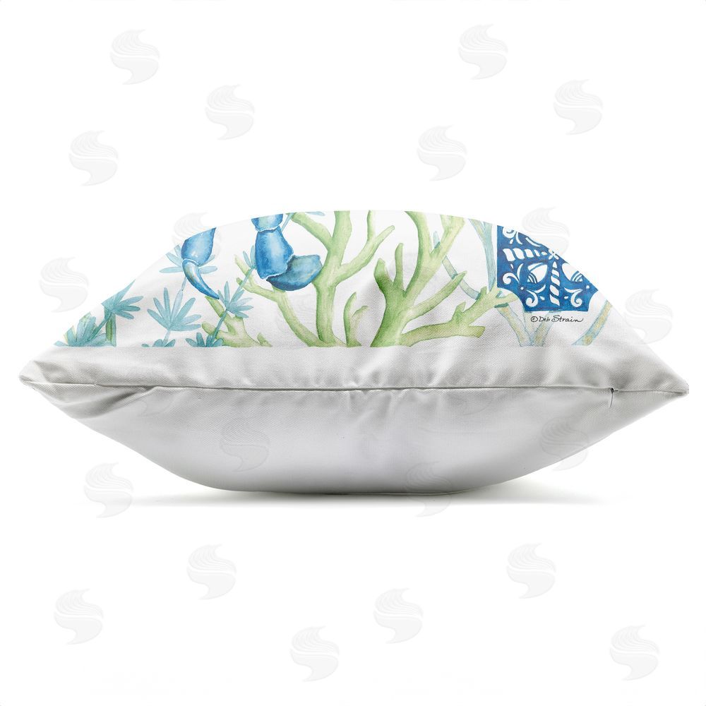 Deb Strain Breath Blue Crab Among Seaweed Outdoor Quick-Dry Polyester Square Throw Pillow Zipper Detail