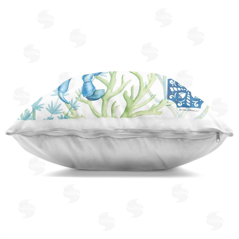 Deb Strain Breath Blue Crab Among Seaweed Indoor Plush Polyester Square Throw Pillow Zipper Detail