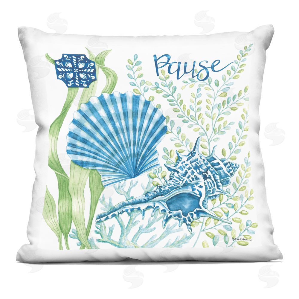Deb Strain Pause Conch & Clamshell Indoor Plush Polyester Square Throw Pillow