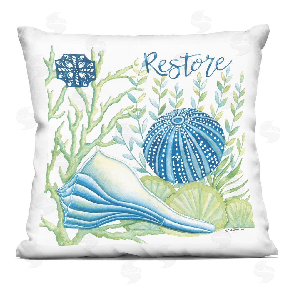 Deb Strain Restore Sea Urchin & Shell Indoor Plush Polyester Square Throw Pillow