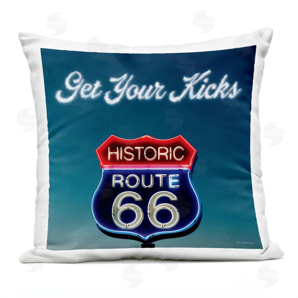 Seven Trees Design Get Your Kicks Historical Route Outdoor Quick-Dry Polyester Square Throw Pillow