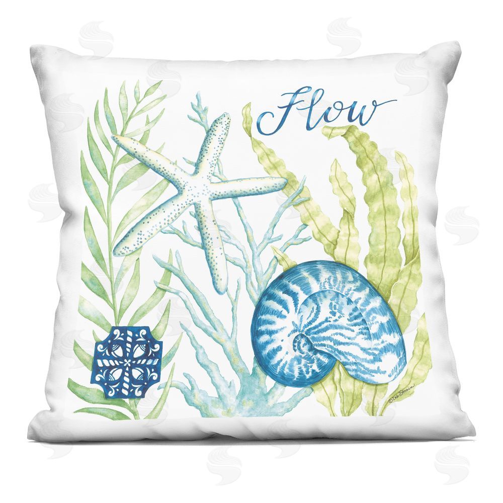 Deb Strain Flow Seashell & Starfish Indoor Plush Polyester Square Throw Pillow