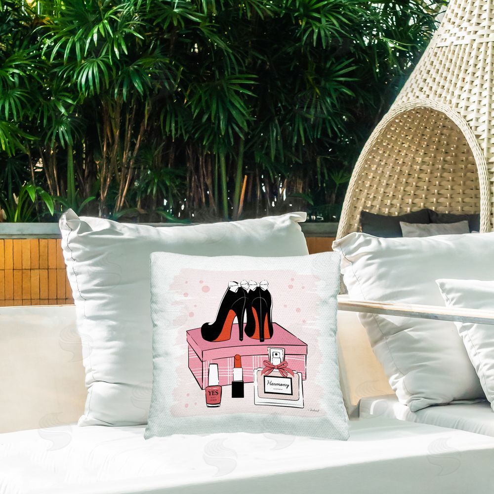 Martina Pavlova Harmony Perfume & Heels Outdoor Quick-Dry Polyester Printed Square Pillow on Patio