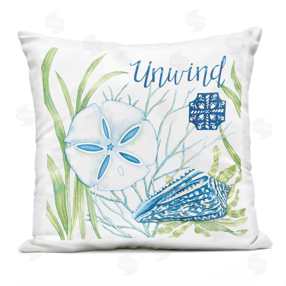 Deb Strain Unwind Sand Dollar & Shell Outdoor Quick-Dry Polyester Square Throw Pillow