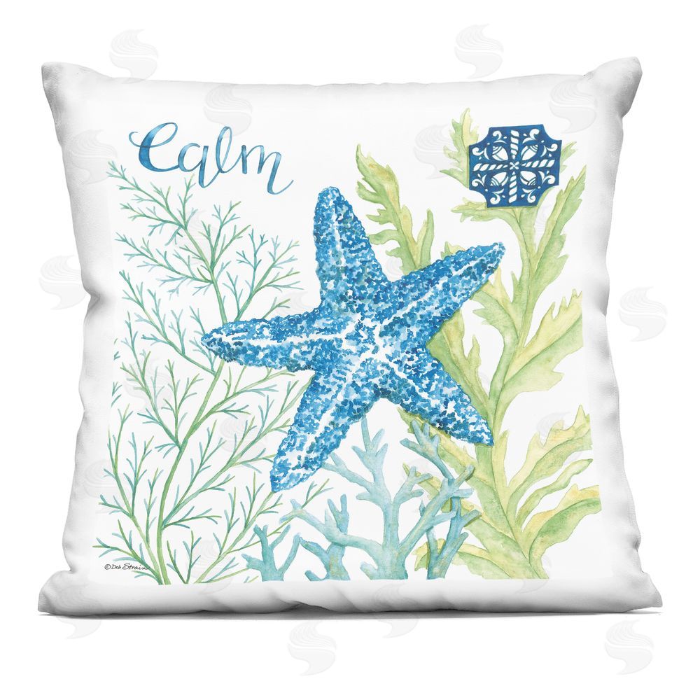 Deb Strain Calm Starfish & Seaweed Indoor Plush Polyester Square Throw Pillow