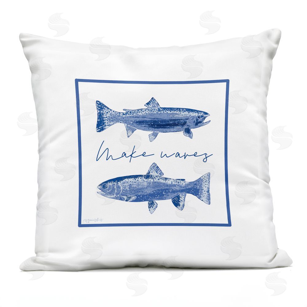 Annie LaPoint Make Waves with Blue Trout Outdoor Quick-Dry Polyester Square Throw Pillow