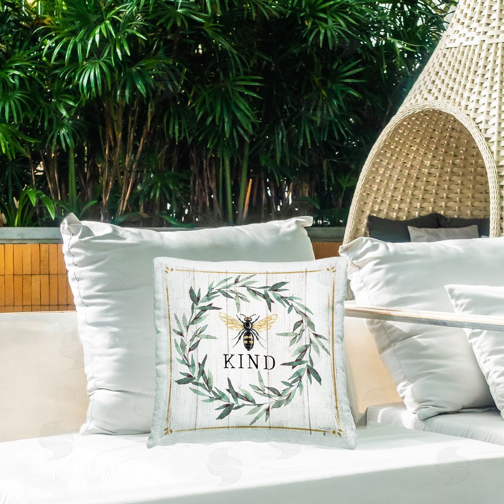 Elizabeth Tyndall Rustic Kind Bee Wreath Outdoor Quick-Dry Polyester Printed Square Pillow on Patio