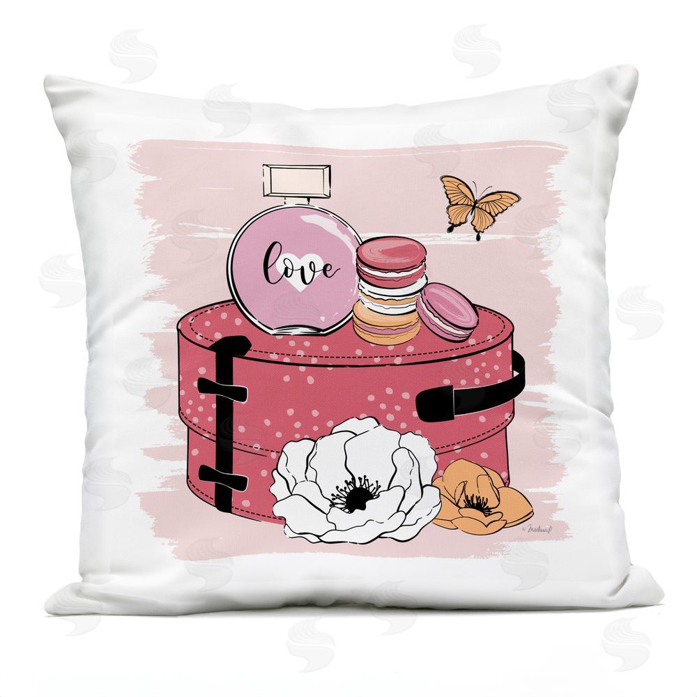 Martina Pavlova Pink Love Perfume & Macarons Outdoor Quick-Dry Polyester Square Throw Pillow