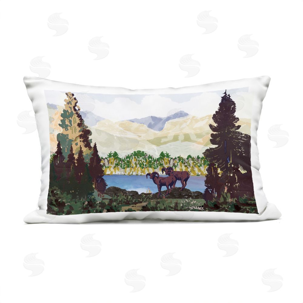 Stellar Design Studio Two Rams by Lake Side Outdoor Quick-Dry Polyester Lumbar Pillow