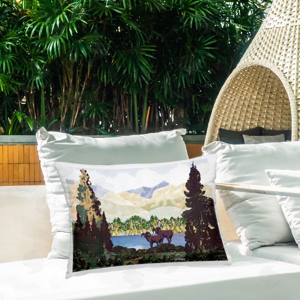 Stellar Design Studio Two Rams by Lake Side Outdoor Quick-Dry Polyester Printed Lumbar Pillow on Patio