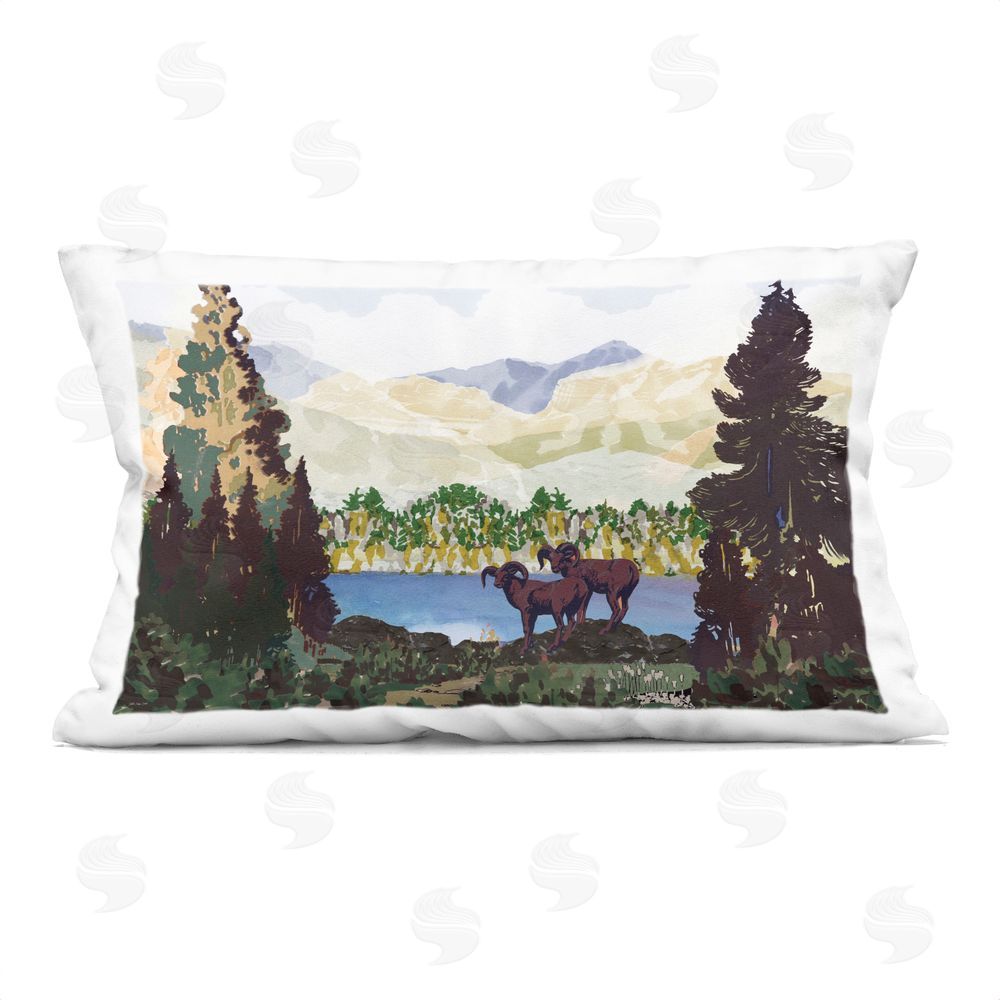 Stellar Design Studio Two Rams by Lake Side Indoor Plush Polyester Lumbar Pillow