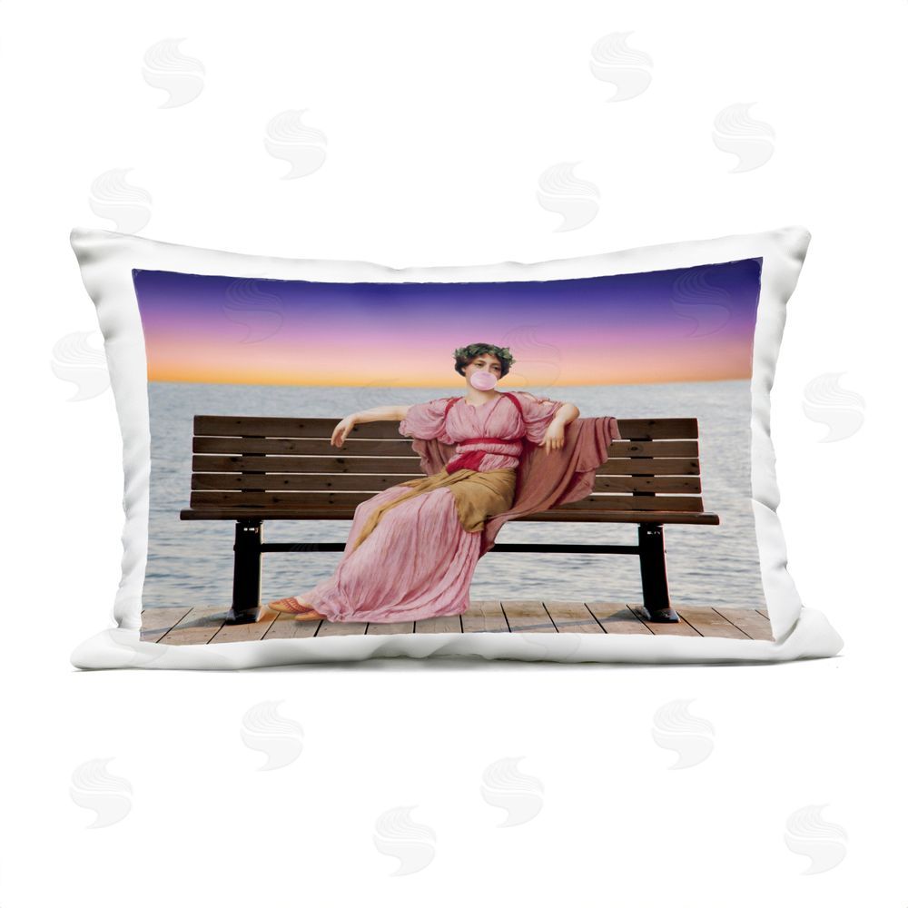Seven Trees Design Seaside Classical Woman & Bubblegum Outdoor Quick-Dry Polyester Lumbar Pillow