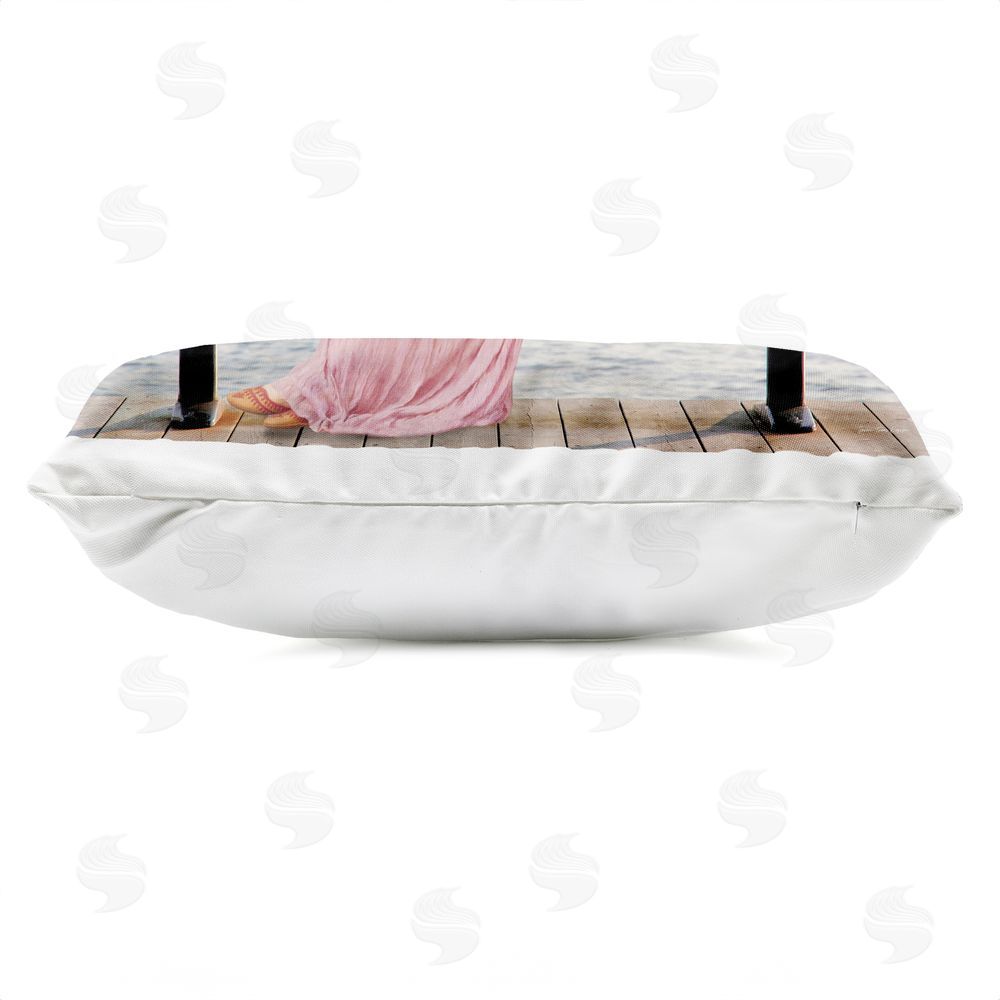 Seven Trees Design Seaside Classical Woman & Bubblegum Outdoor Quick-Dry Polyester Lumbar Pillow Zipper Detail