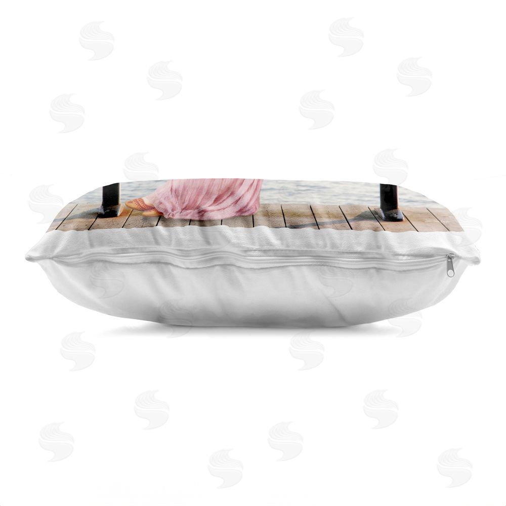 Seven Trees Design Seaside Classical Woman & Bubblegum Indoor Plush Polyester Lumbar Pillow Zipper Detail