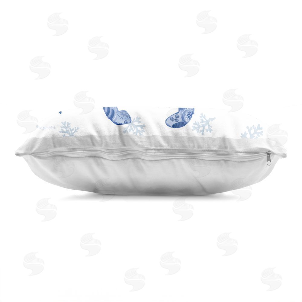 Annie LaPoint Blue Floral Patterned Crab Indoor Plush Polyester Lumbar Pillow Zipper Detail