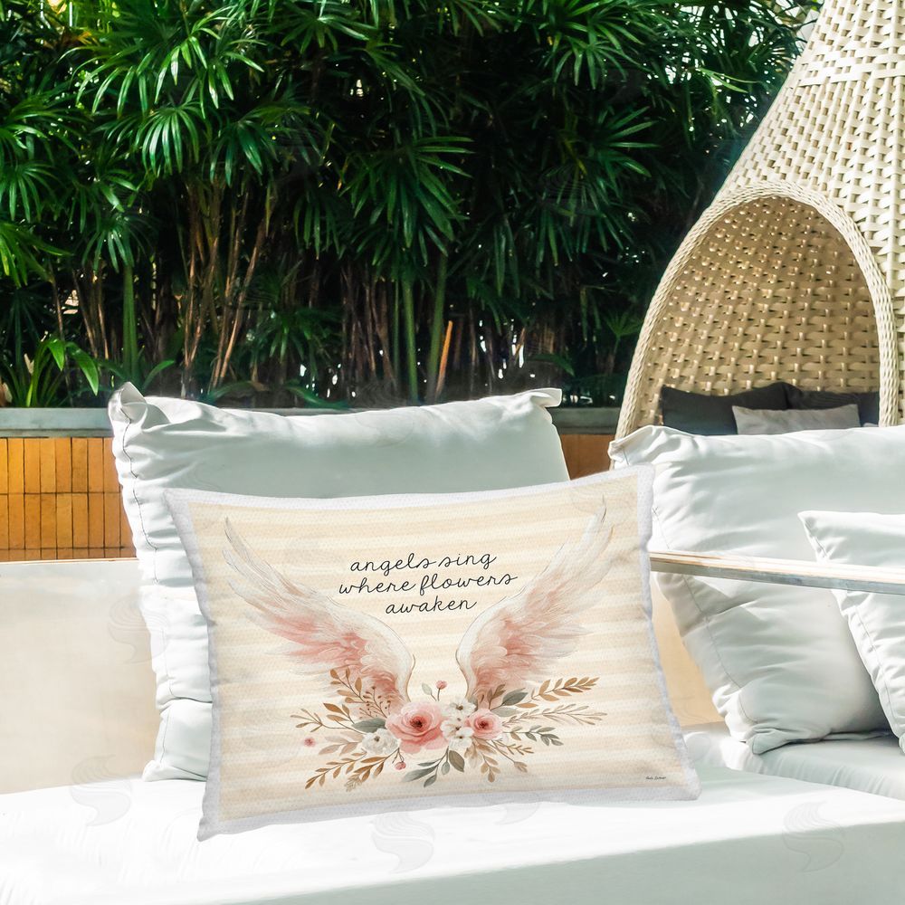 Nicole DeCamp Angels Sing Where Flowers Awaken Outdoor Quick-Dry Polyester Printed Lumbar Pillow on Patio
