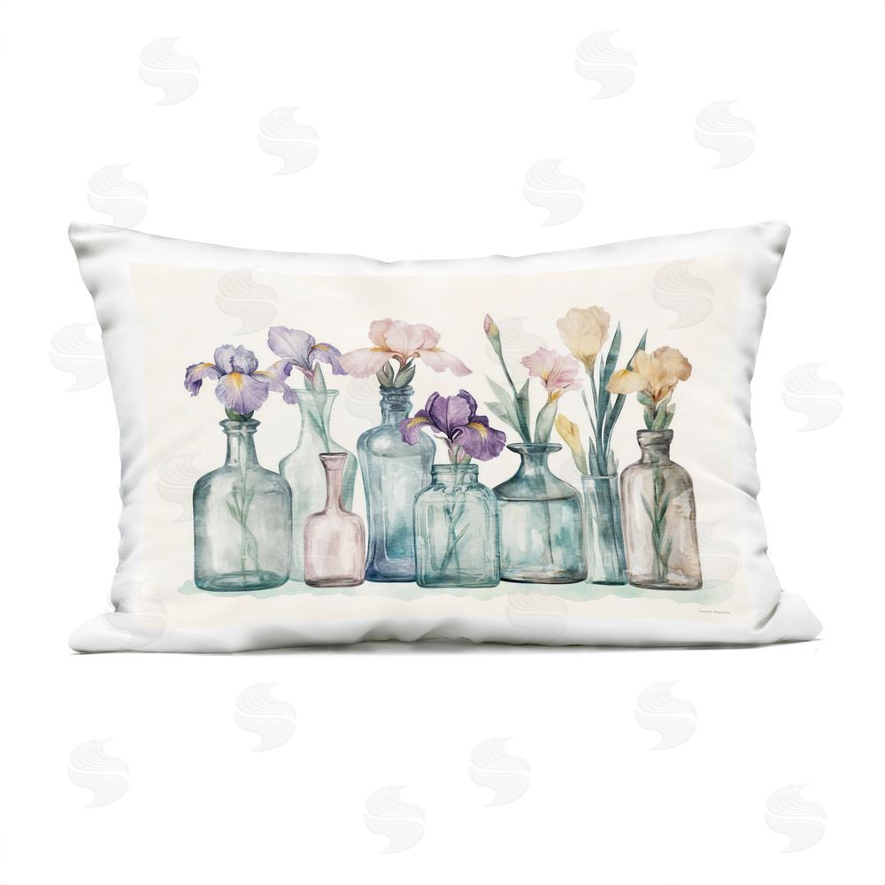 Svetlana Aleynikova Iris Bouquet in Vintage Bottles Outdoor Quick-Dry Polyester Lumbar Pillow