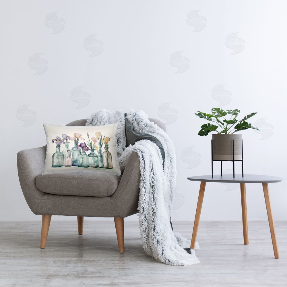 Svetlana Aleynikova Iris Bouquet in Vintage Bottles Plush Polyester Printed Lumbar Pillow on Chair