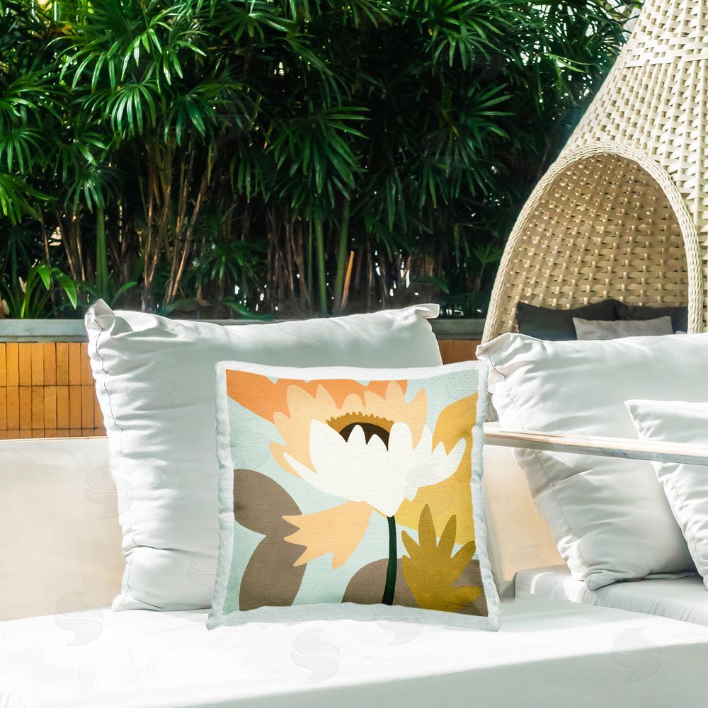 Liz Jardine Contemporary Pastel Petal Bloom Outdoor Quick-Dry Polyester Printed Square Pillow on Patio