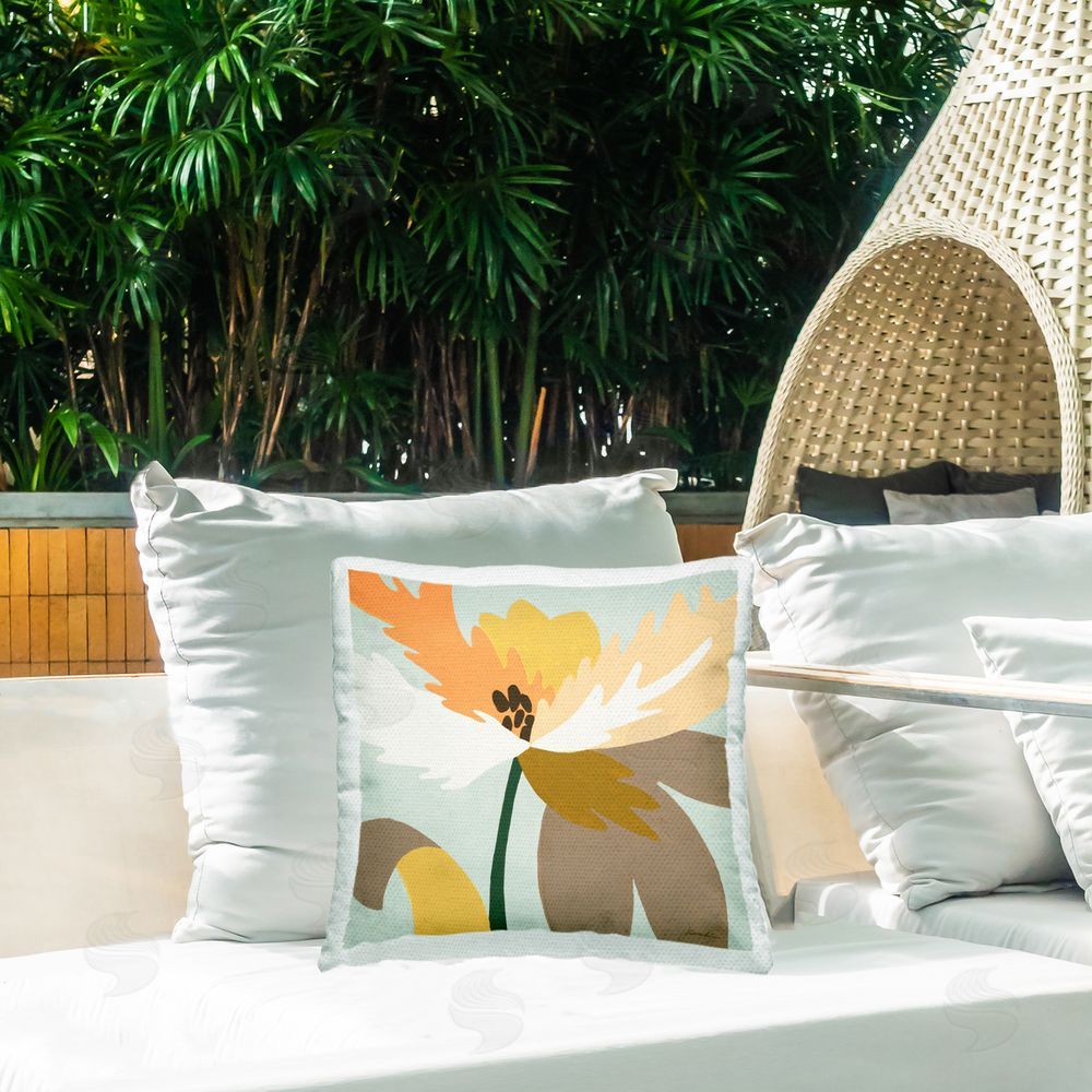 Liz Jardine Peachy Neutral Soft Toned Flower Outdoor Quick-Dry Polyester Printed Square Pillow on Patio