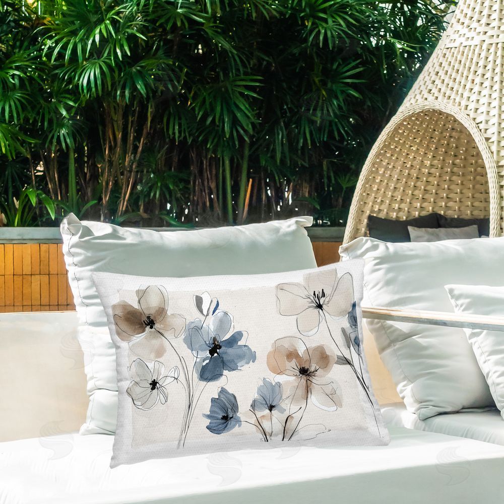 Annabelle Hall Pleasures Reclaimed Muted Blossoms Outdoor Quick-Dry Polyester Printed Lumbar Pillow on Patio