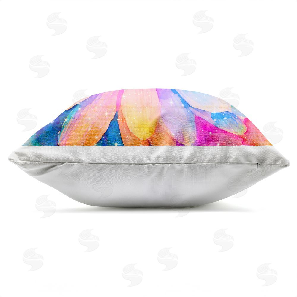 Vibelicious Bloomtopia Shimmer Blossom Outdoor Square Printed Throw Pillow Side View with Zipper Detail