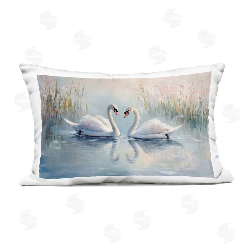 Petal Prints Design Simple Swan Reflections Outdoor Printed Lumbar Throw Pillow