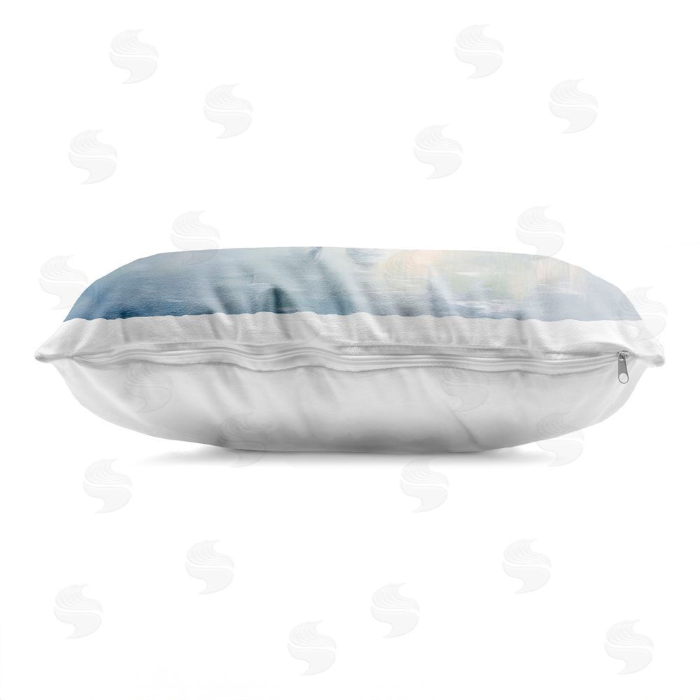 Petal Prints Design Simple Swan Reflections Printed Lumbar Throw Pillow Side View with Zipper Detail