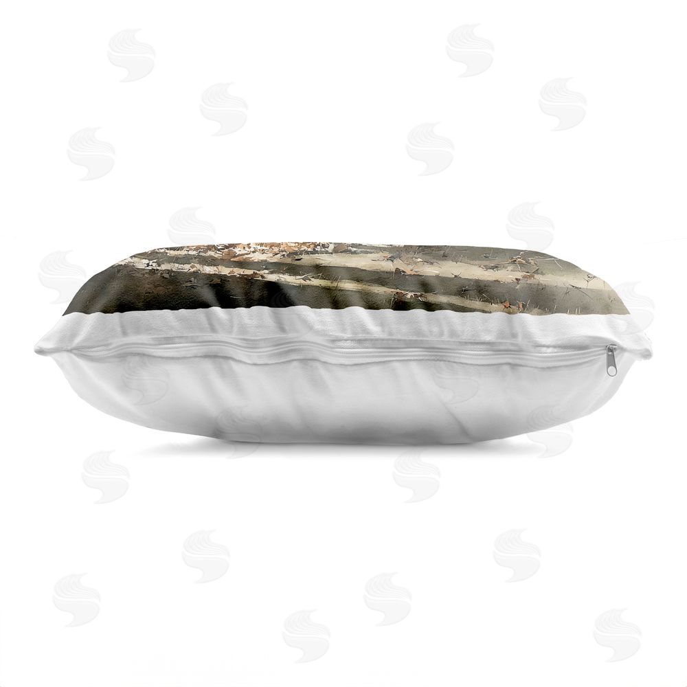 Franklyn Gregory Grey & White Mare Grazing Printed Lumbar Throw Pillow Side View with Zipper Detail