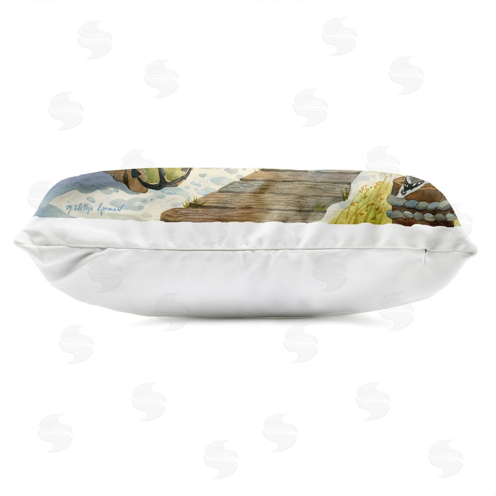 Robin Altman Boardwalk To The Lighthouse Outdoor Printed Lumbar Throw Pillow Side View with Zipper Detail