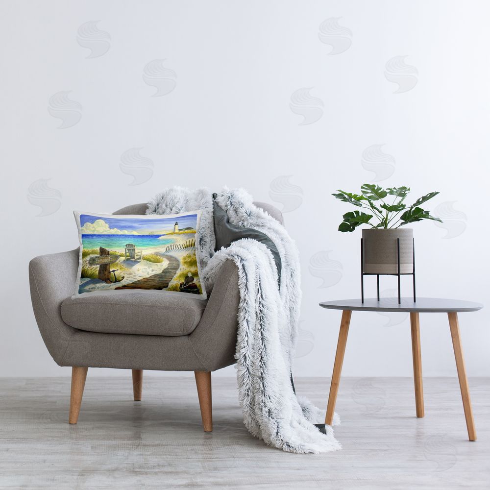 Robin Altman Boardwalk To The Lighthouse Printed Lumbar Throw Pillow on Seat