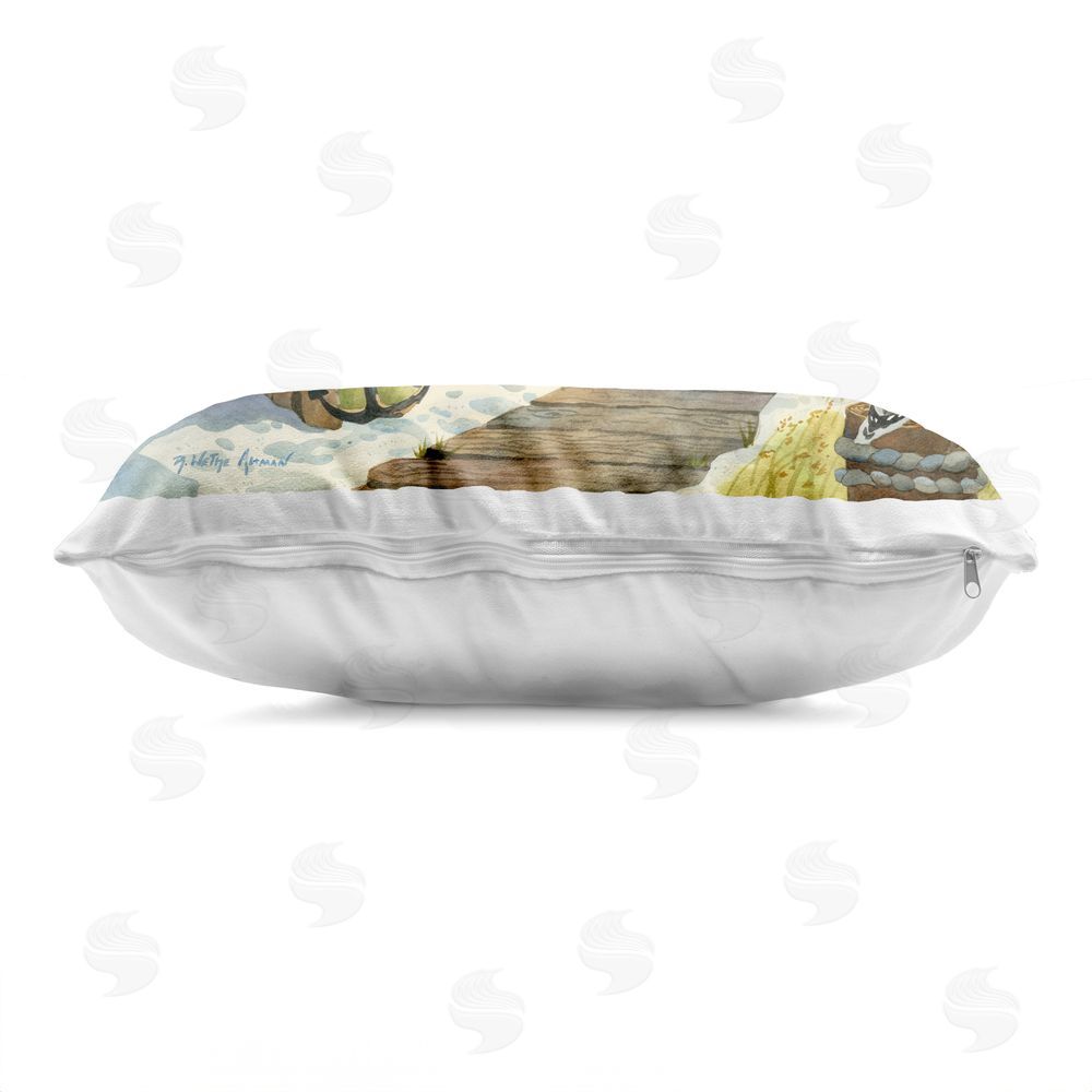 Robin Altman Boardwalk To The Lighthouse Printed Lumbar Throw Pillow Side View with Zipper Detail