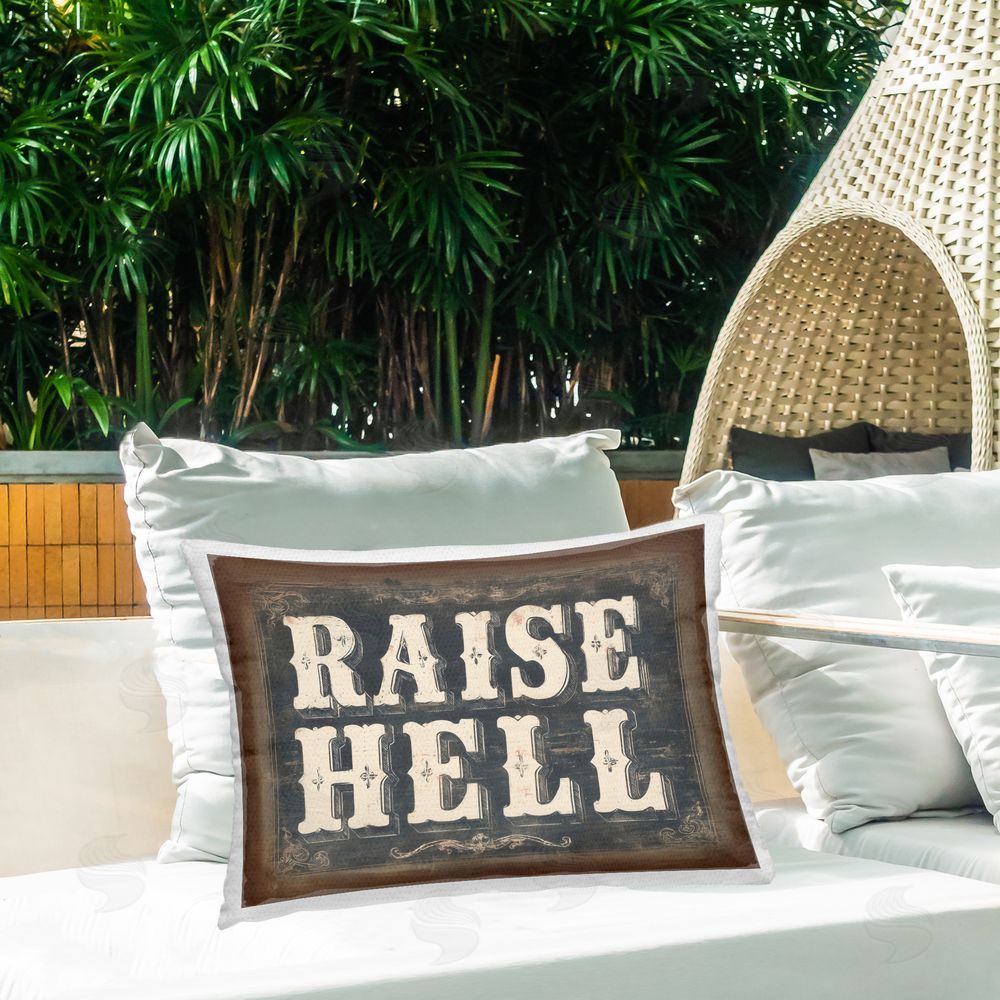 Arlington Prints Raise Hell Vintage Western Outdoor Printed Lumbar Throw Pillow on Seat