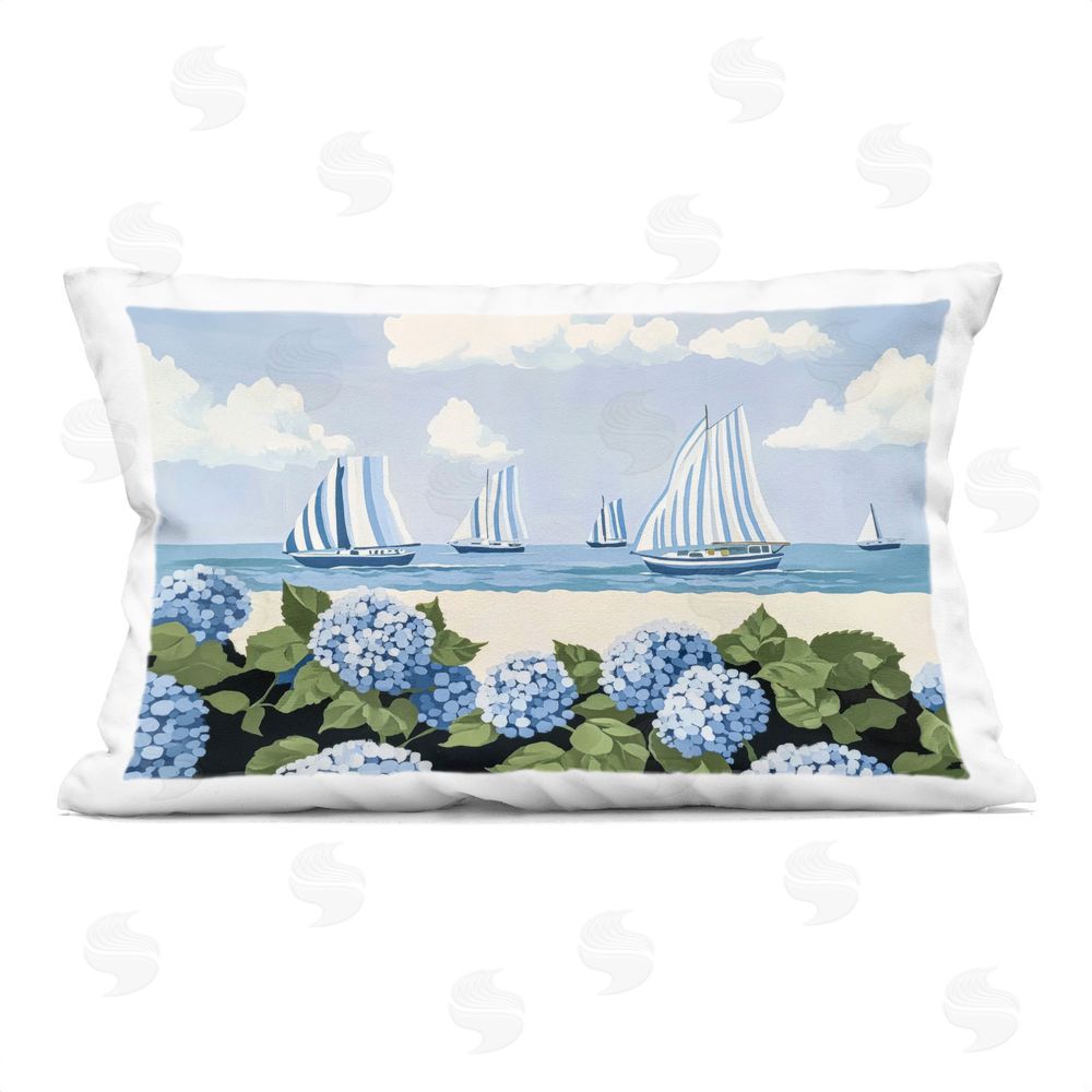 Sisi and Seb Striped Sails & Seaside Hydrangeas Printed Lumbar Throw Pillow