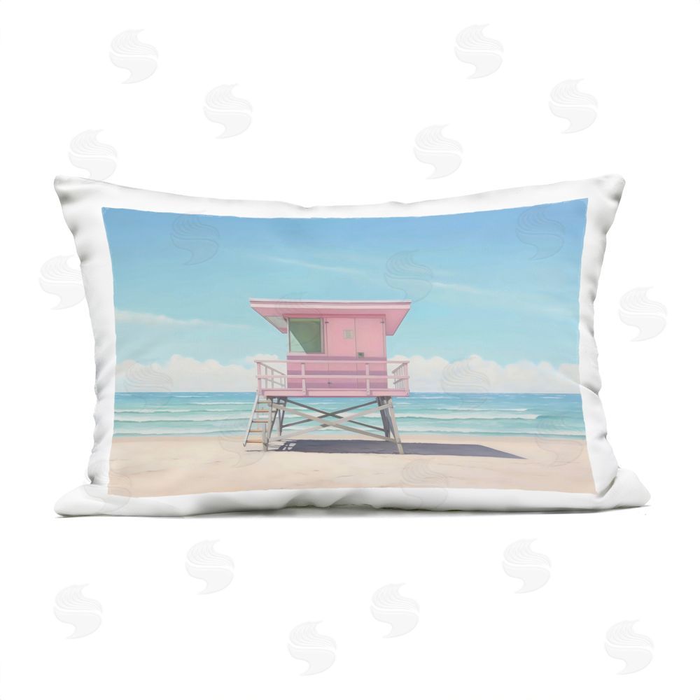 Creative Studio Miami Beach Lifeguard Station Outdoor Printed Lumbar Throw Pillow