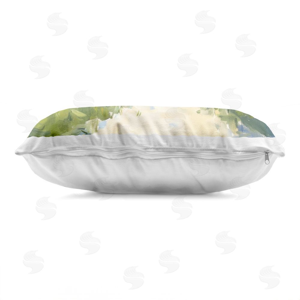 Sisi and Seb Moored Boat on Path Printed Lumbar Throw Pillow Side View with Zipper Detail