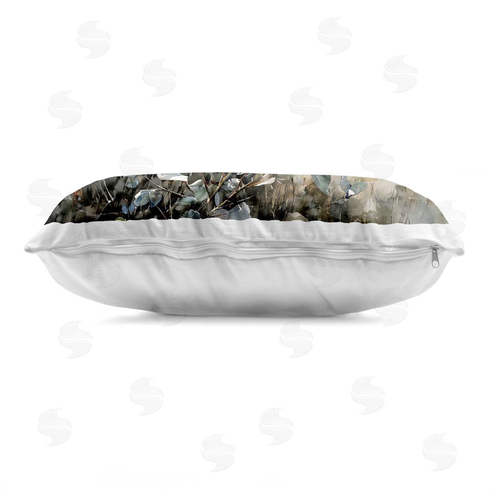 Franklyn Gregory Blue Butterflies Among Meadow Leaves Printed Lumbar Throw Pillow Side View with Zipper Detail