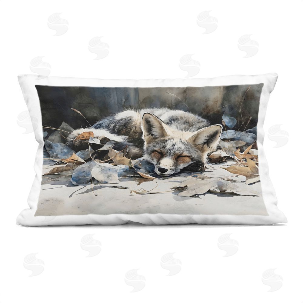 Franklyn Gregory Blue Fox Resting Among Leaves Printed Lumbar Throw Pillow