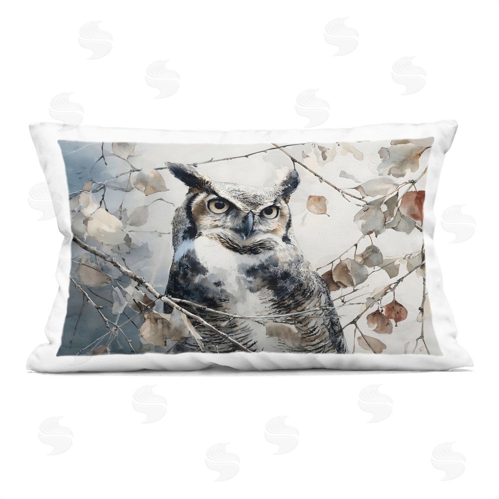 Franklyn Gregory Horned Owl Perched Printed Lumbar Throw Pillow