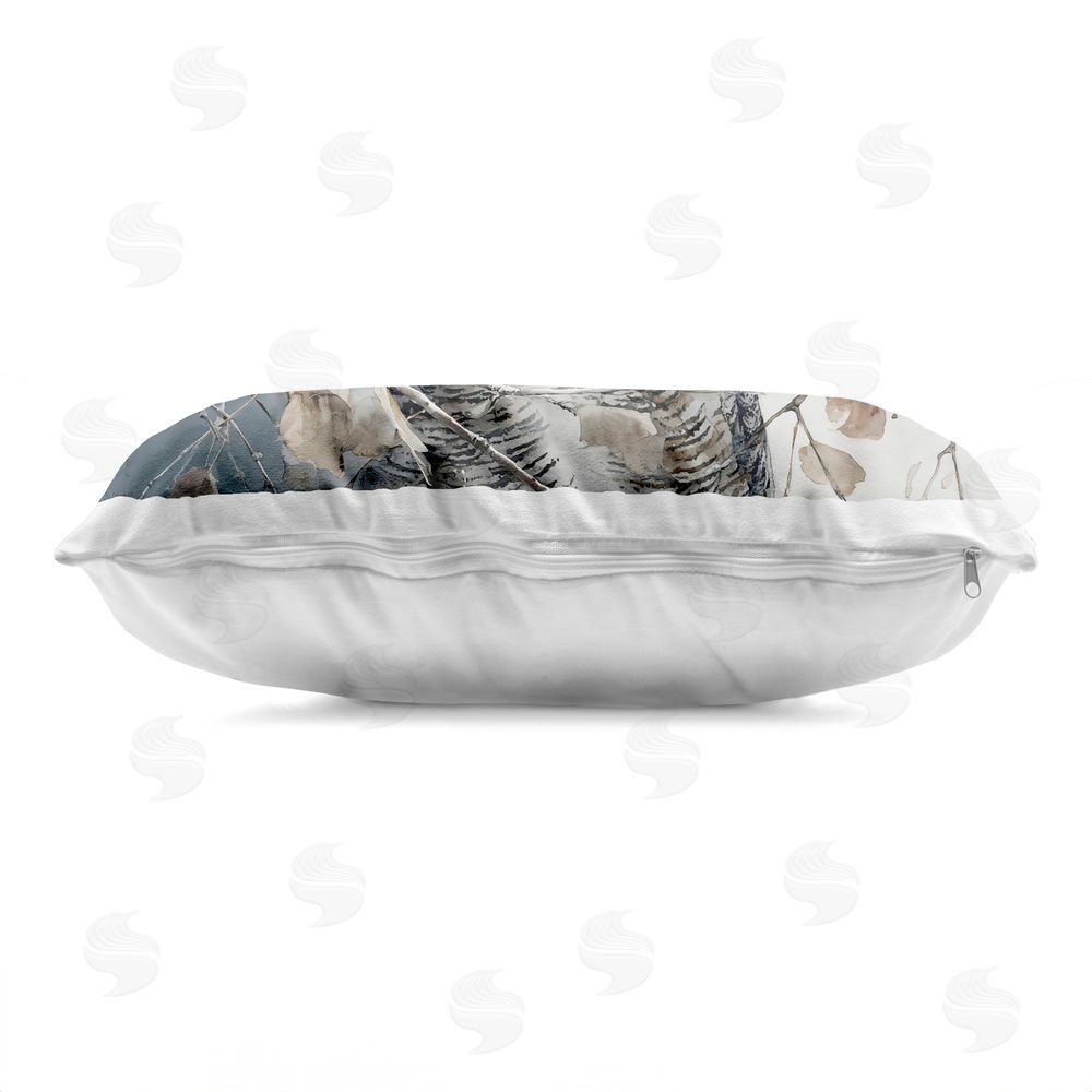 Franklyn Gregory Horned Owl Perched Printed Lumbar Throw Pillow Side View with Zipper Detail