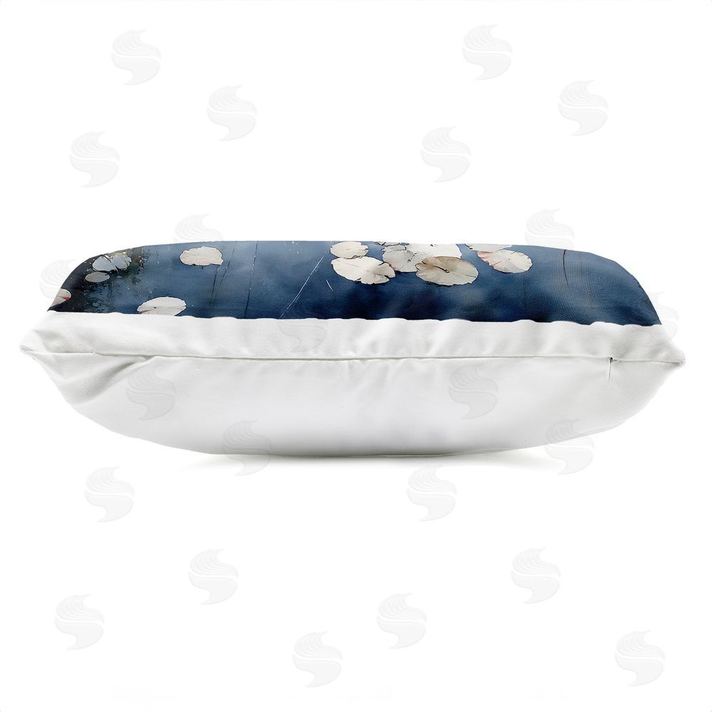 Franklyn Gregory Still Pond with Morning Reflections Outdoor Printed Lumbar Throw Pillow Side View with Zipper Detail