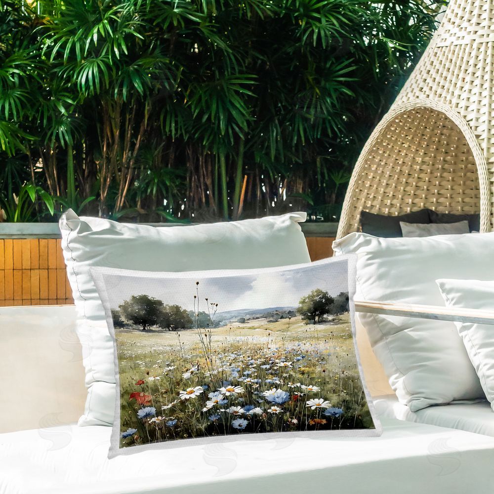 Franklyn Gregory Calm Meadow of Wildflowers Outdoor Printed Lumbar Throw Pillow on Seat