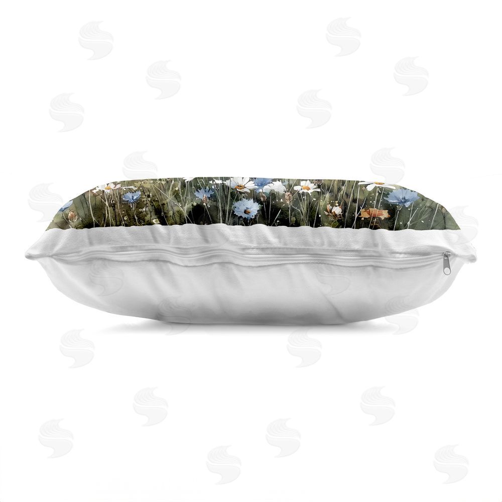 Franklyn Gregory Calm Meadow of Wildflowers Printed Lumbar Throw Pillow Side View with Zipper Detail