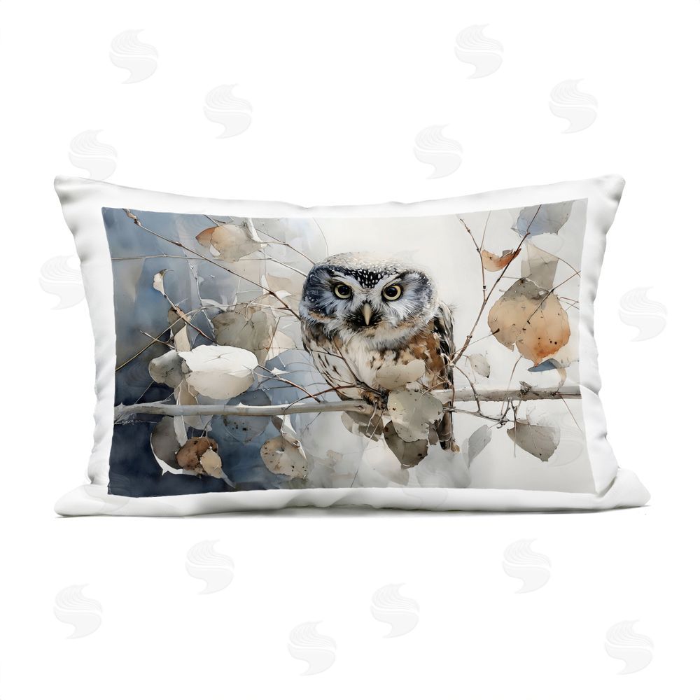 Franklyn Gregory Hoot Owl on Autumn Branch Outdoor Printed Lumbar Throw Pillow