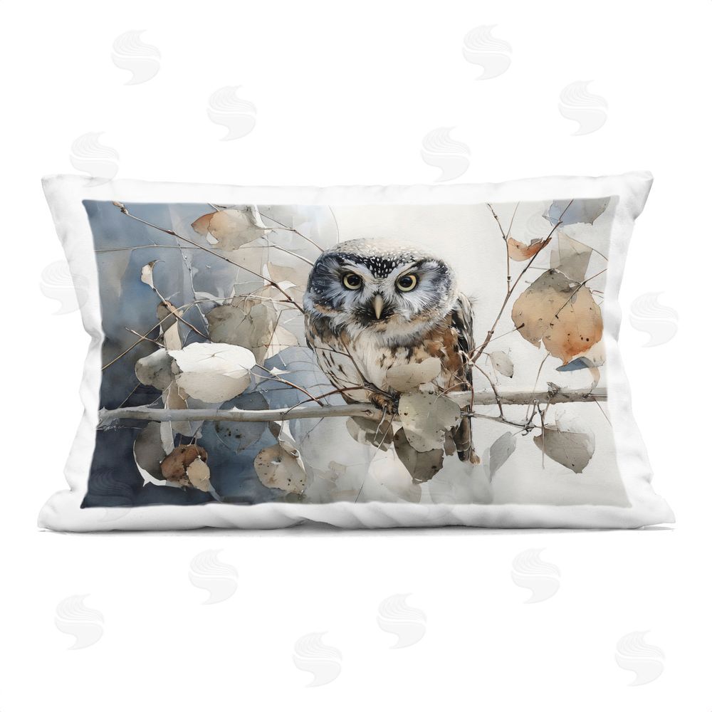 Franklyn Gregory Hoot Owl on Autumn Branch Printed Lumbar Throw Pillow