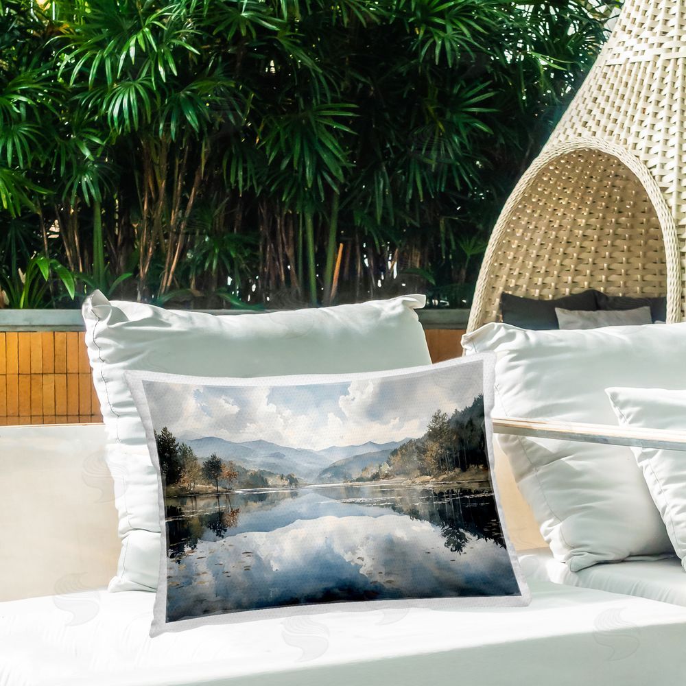 Franklyn Gregory Nature's Reflection on Mountain Lake Outdoor Printed Lumbar Throw Pillow on Seat