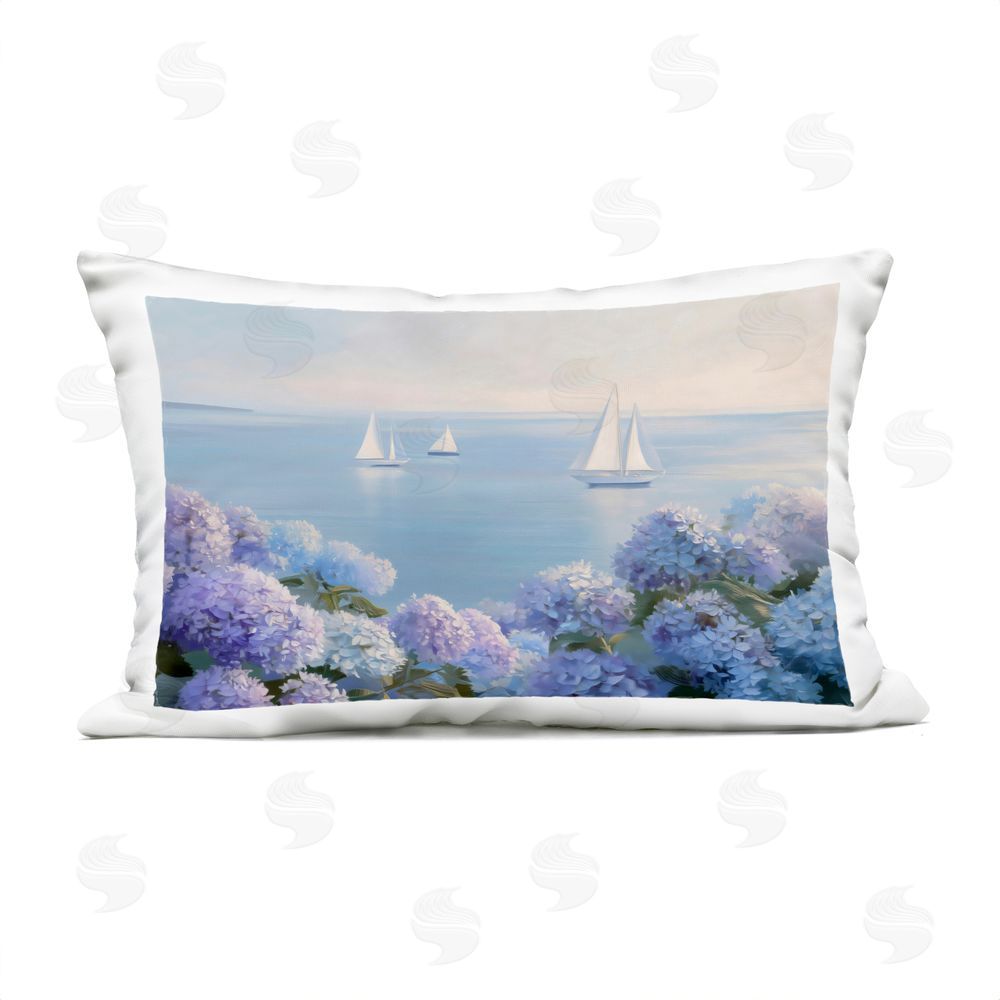 LSR Design Studio Sailboats & Hydrangeas at Sea Outdoor Printed Lumbar Throw Pillow