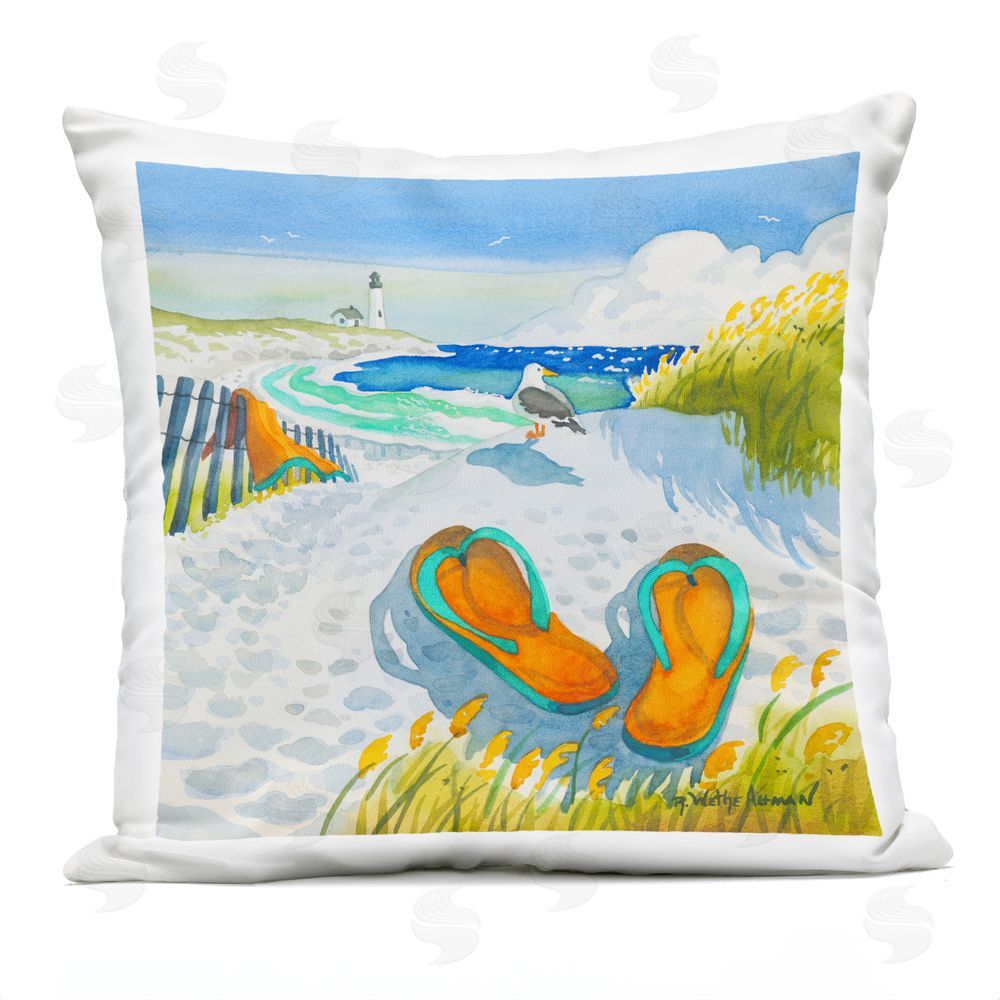 Robin Altman Seagull & Flip Flops Outdoor Square Printed Throw Pillow